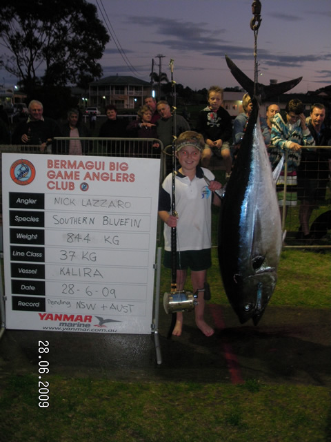 ANGLER: Nick Lazzaro SPECIES: Southern Bluefin WEIGHT: 84.4 Kg TACKLE: 37 Kg LURE: J.B. 